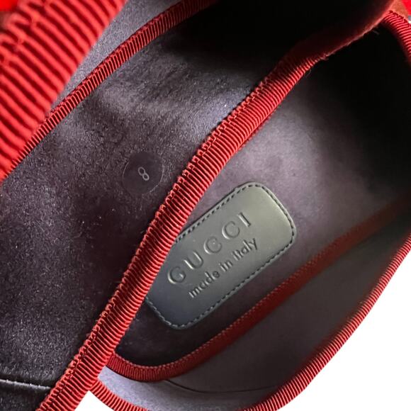 Gucci Red Satin Voyage Geometric G Print Slipper Shoes, US8 - Picture 13 of 16